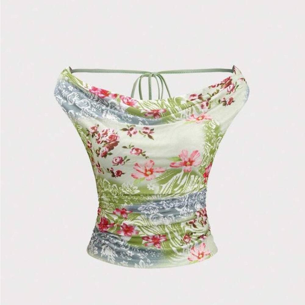 SHEIN Floral Camisole - Green and Pink
